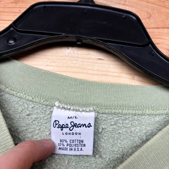 Vintage Pepe Jeans London Sweatshirt M/L Green Crewneck Pullover USA Made - Picture 5 of 13